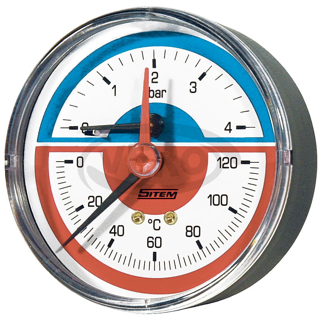 TERMOMANOMETR axialny z zaworem stop. 1/4"x1/2"