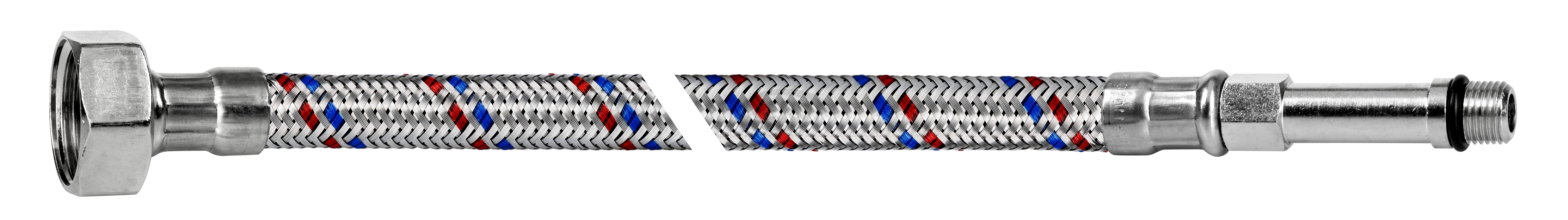 Przyłącze elastyczne w oplocie stalowym INOX 1/2" GW x M10 DŁUGA