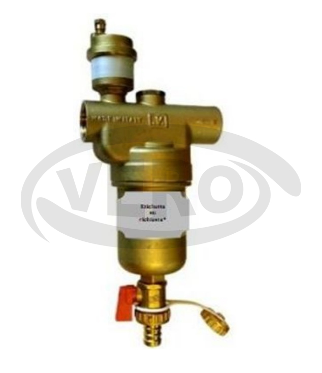 Mosiężny separator zanieczyszczeń z wkładem magnetycznym, z zaworem spustowym 3/8” z możliwością montażu zaworu odpowietrzającego do pionu 3/8”