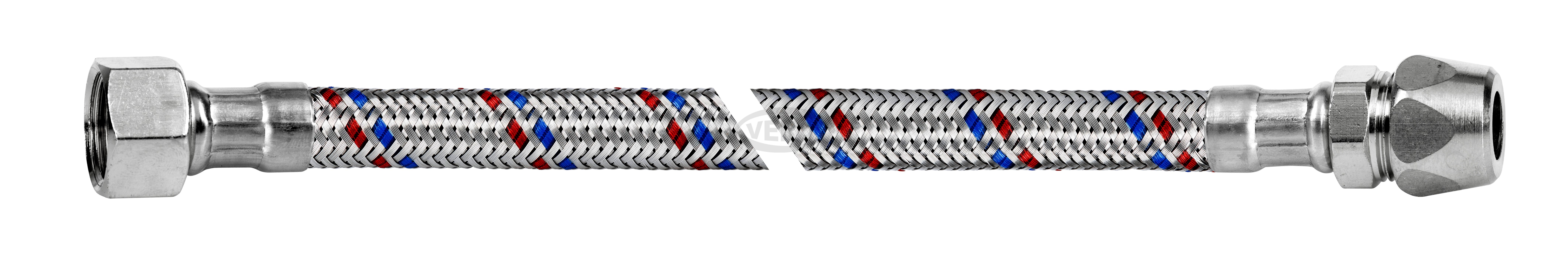 Przyłącze elastyczne w oplocie stalowym INOX 3/8" GW x M10 Zacisk